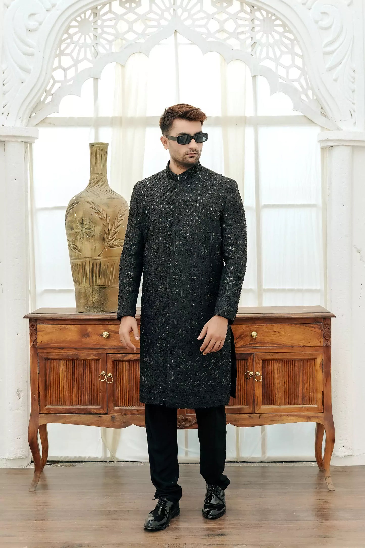 Black with Complete Hand Work Sherwani