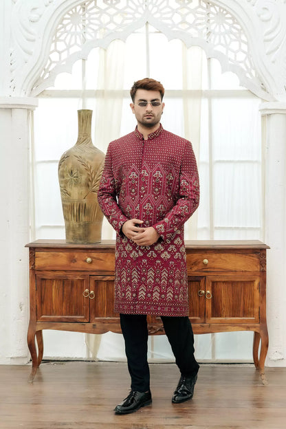 Radical Red Complete Hand Work Sherwani