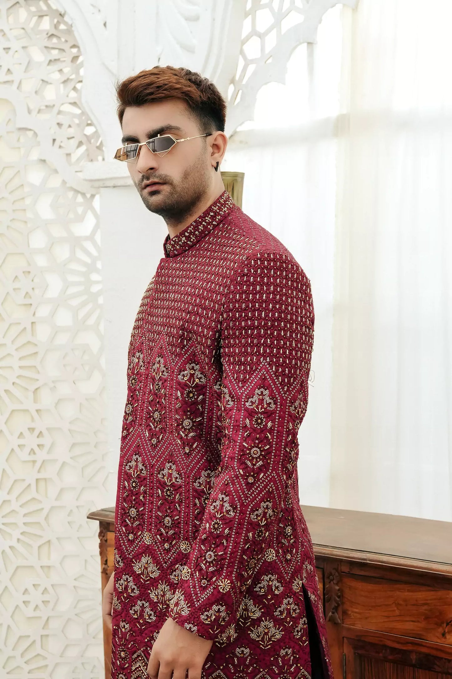 Radical Red Complete Hand Work Sherwani