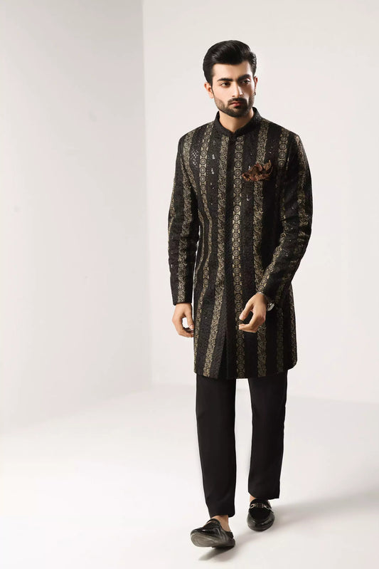 Black & Golden Sequin Sherwani