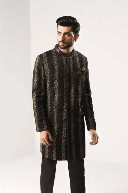 Black & Golden Sequin Sherwani