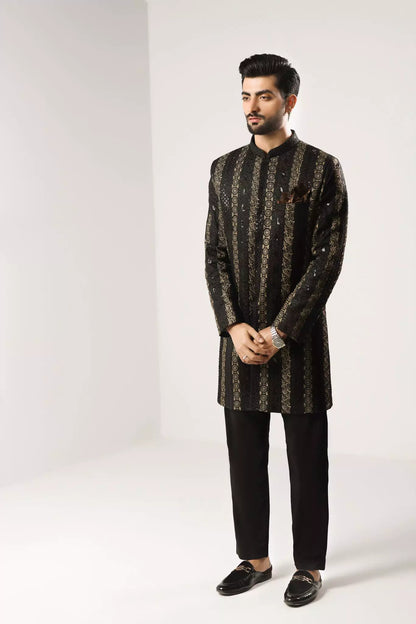 Black & Golden Sequin Sherwani