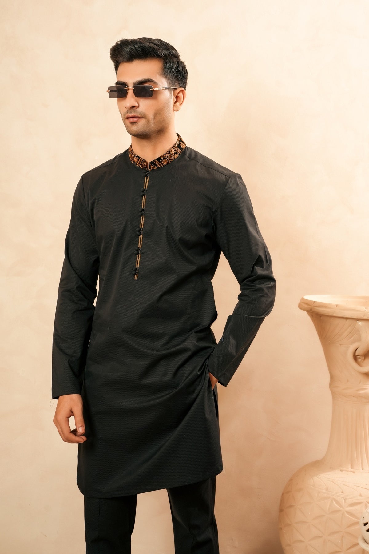 Cotton Embroidered Mandarin Kurta Trouser