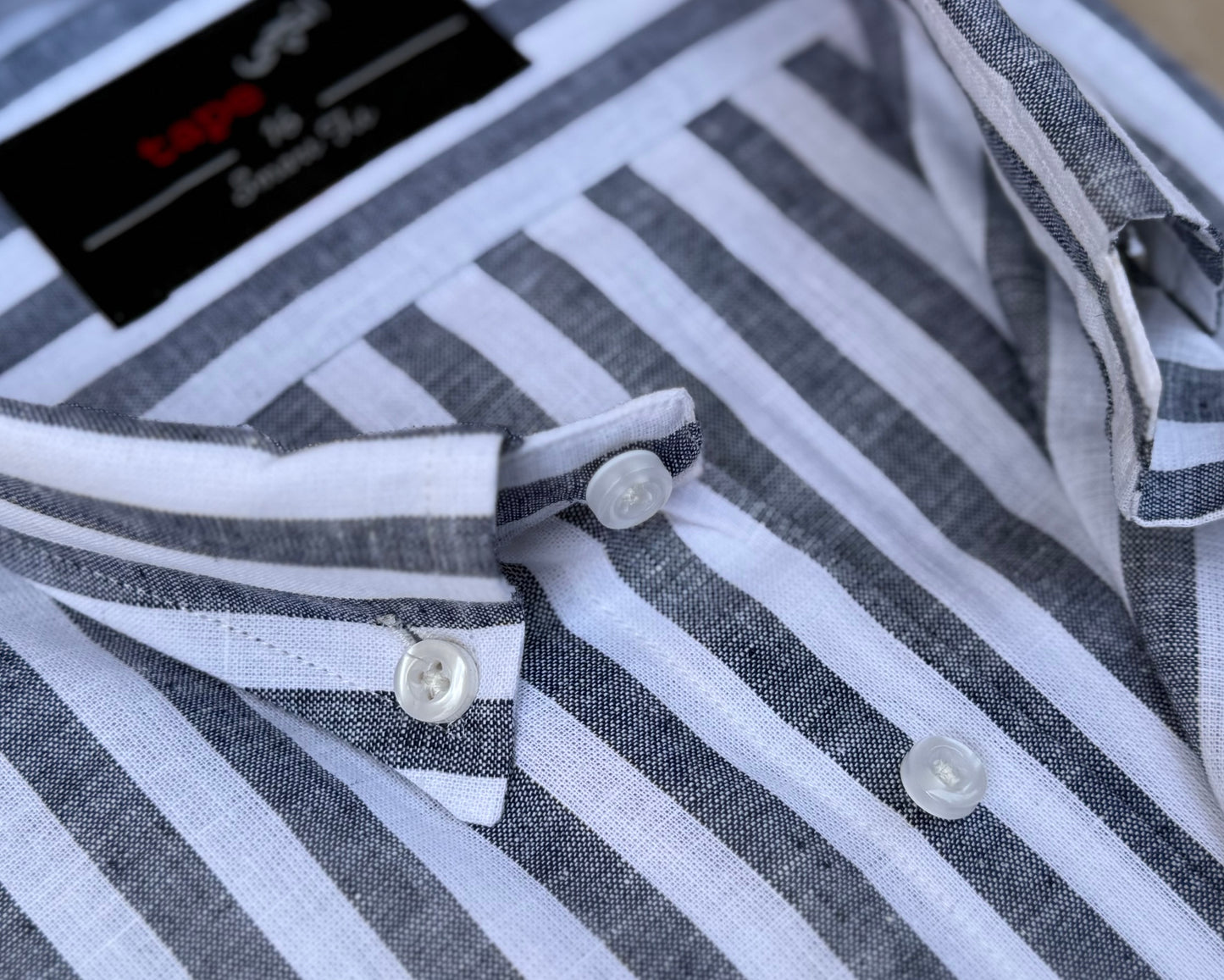 GREY STRIPED COTTON LINEN SHIRT