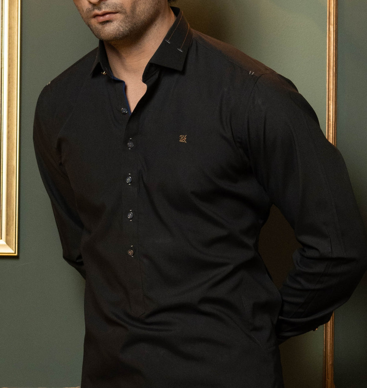 Black Textured Kurta Trouser