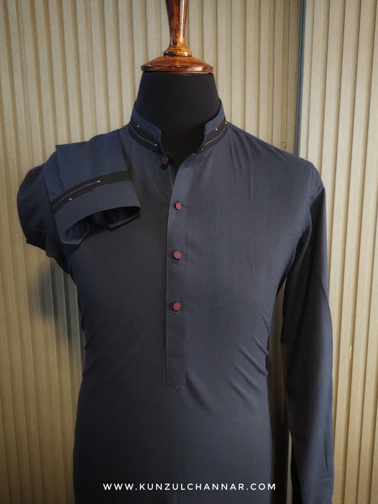 Bluish Grey Mandarin Kurta Trouser