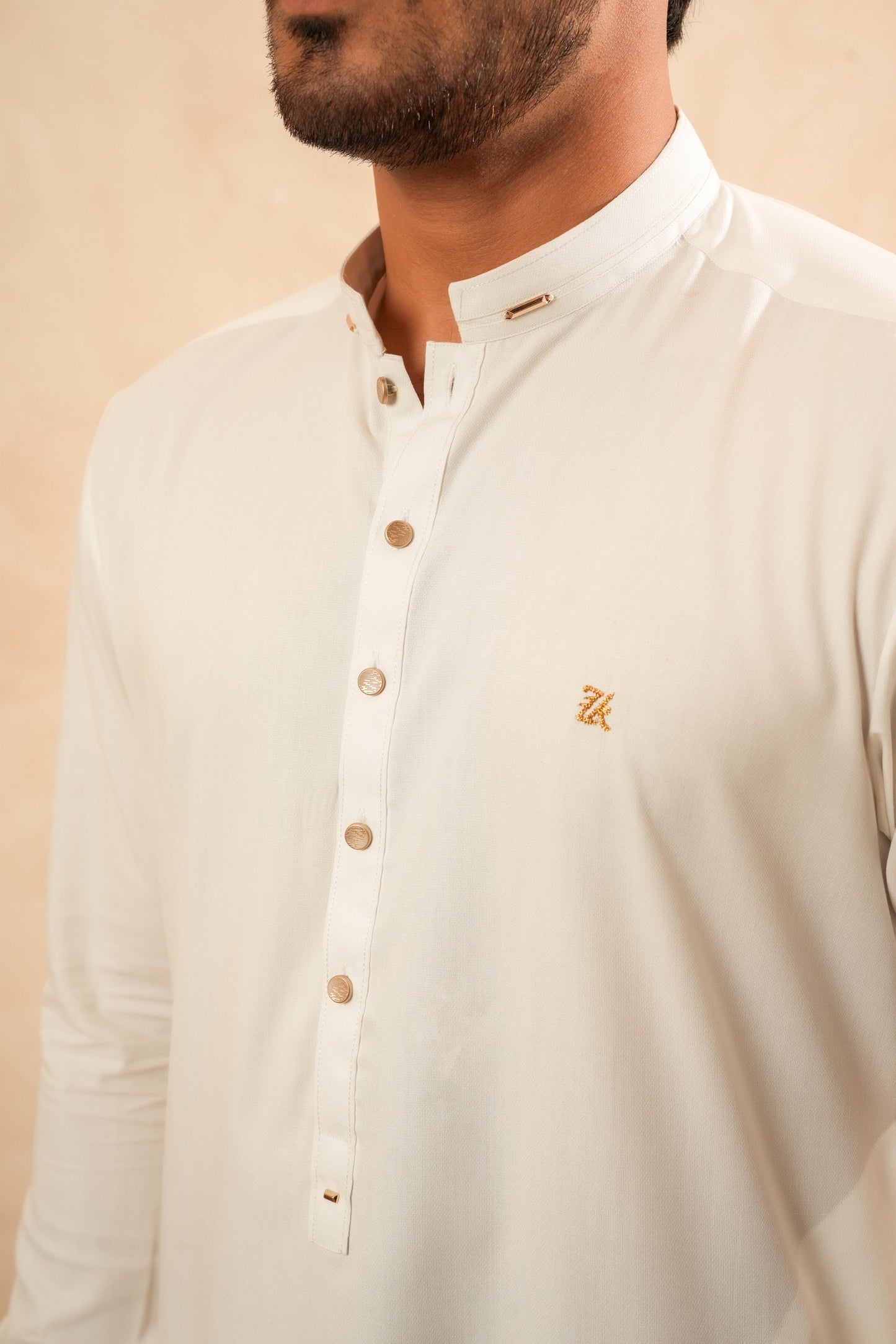 Off White Textured Kurta Trouser