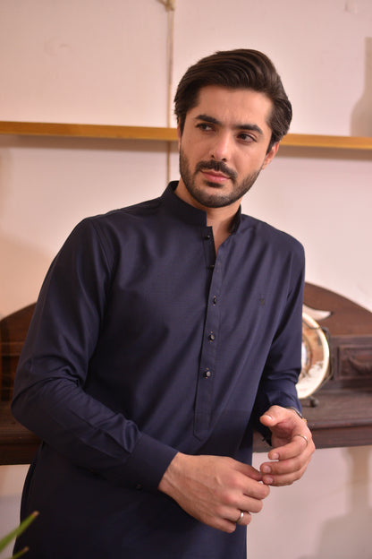 Navy Blue Mandarin Collar Kurta Trouser