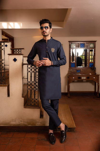 Ash Blue Mandarin Kurta Trouser