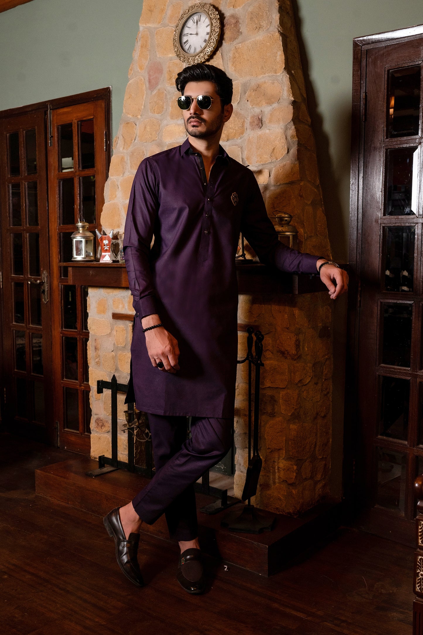 Purple Classic Collar Kurta Trouser