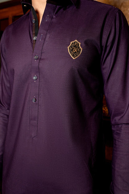 Purple Classic Collar Kurta Trouser