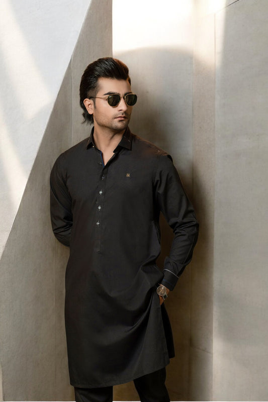 Black Textured Kurta Trouser