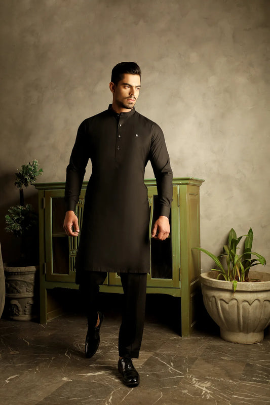 Black Kurta Trouser with Silver Signature Logo