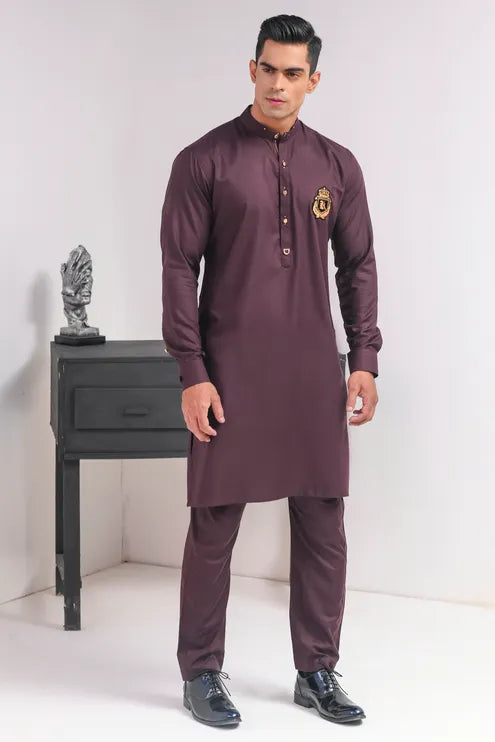 Dark Brown Self Kurta Trouser