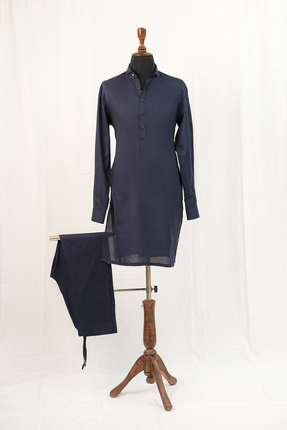 Navy Blue Cotton Kurta Trouser