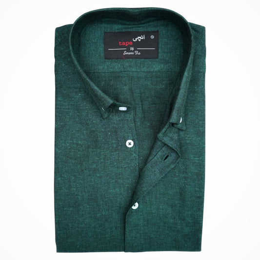 BOTTLE GREEN COTTON LINEN SHIRT