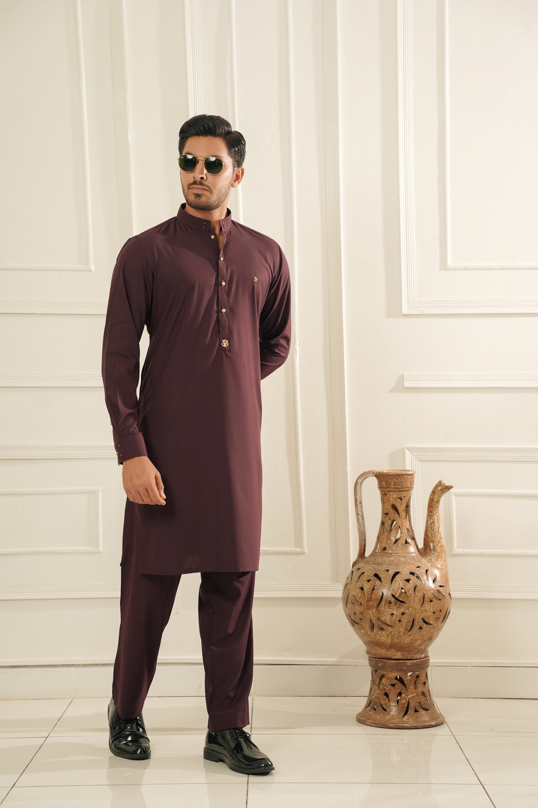 Wood Maroon Kurta Trouser