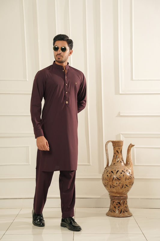 Wood Maroon Kurta Trouser