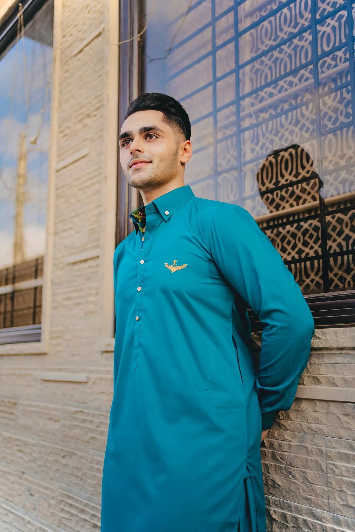 GREEN CUT WAY COLLAR SHALWAR KAMEEZ