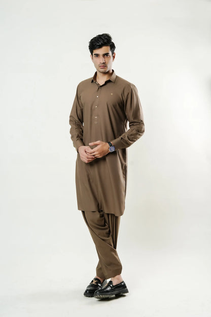 Sand Brown Textured Shalwar Kameez