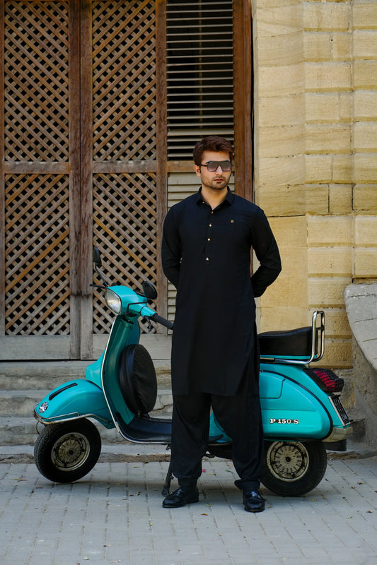 Black Textured Shalwar Kameez