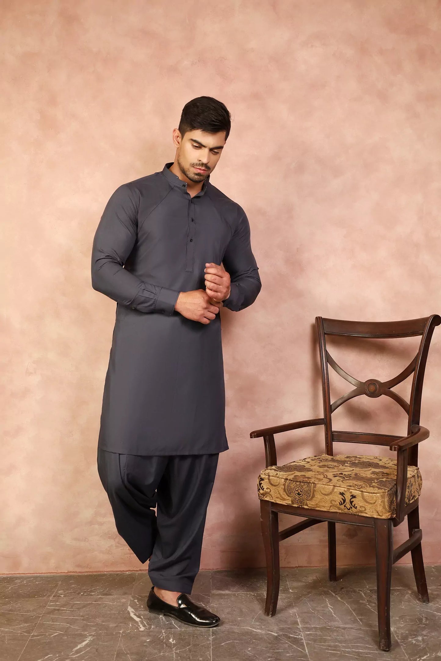 Grey Front Panel Shalwar Kameez