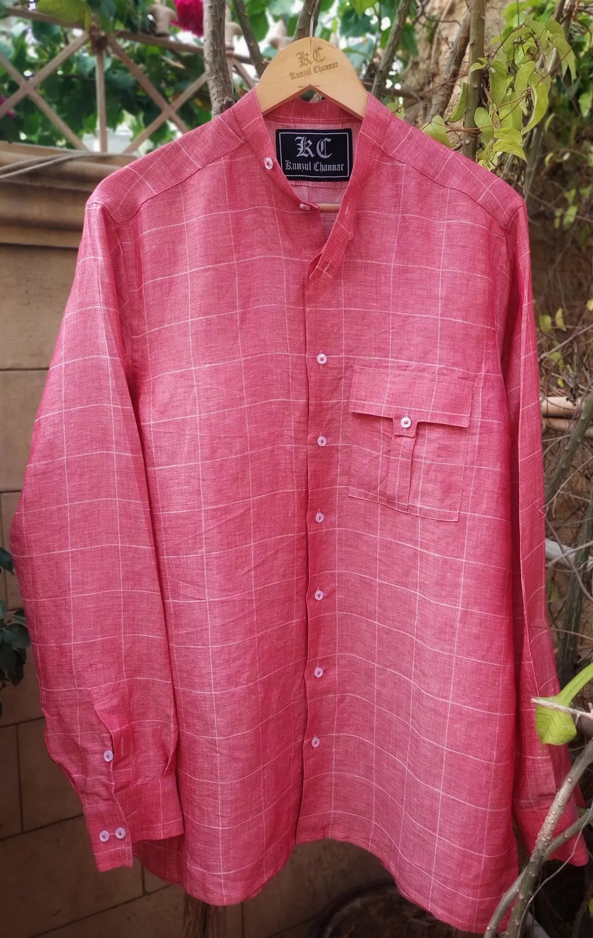 Biker’s Collar Pink Linen Shirt