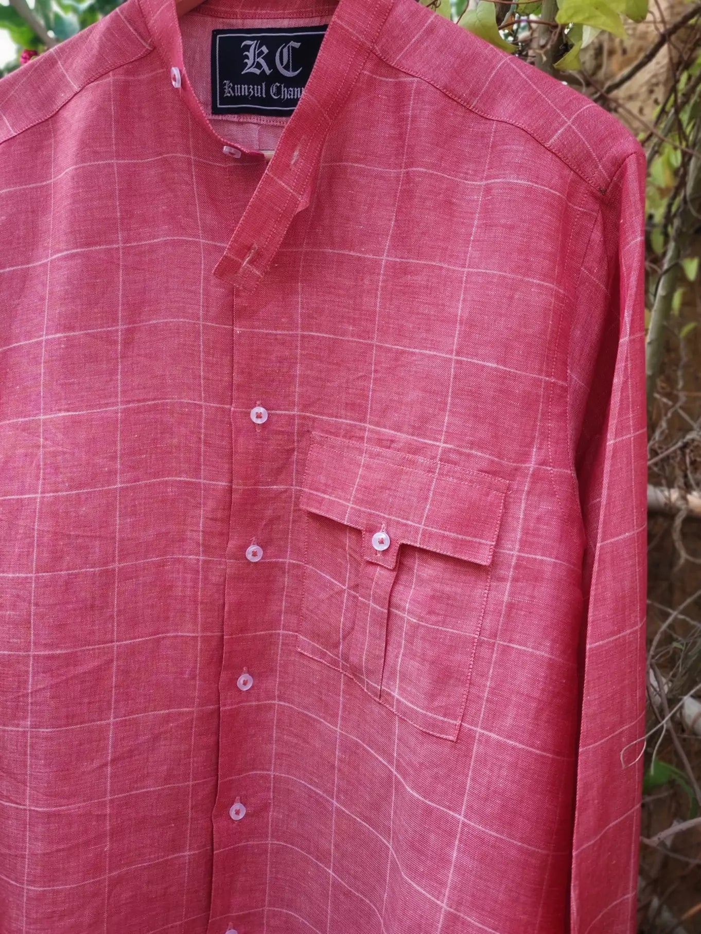 Biker’s Collar Pink Linen Shirt