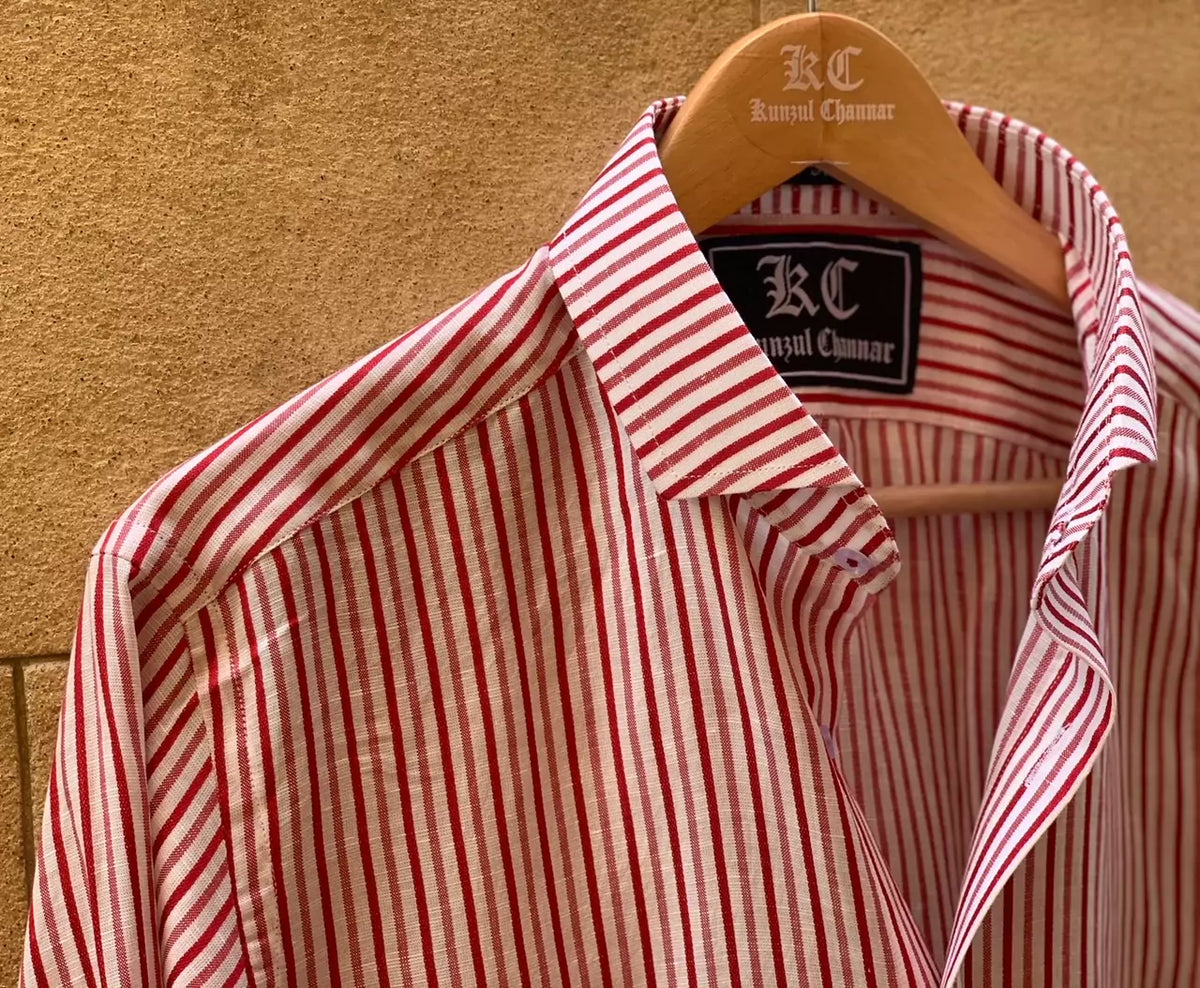 Red & White Striped Linen Shirt