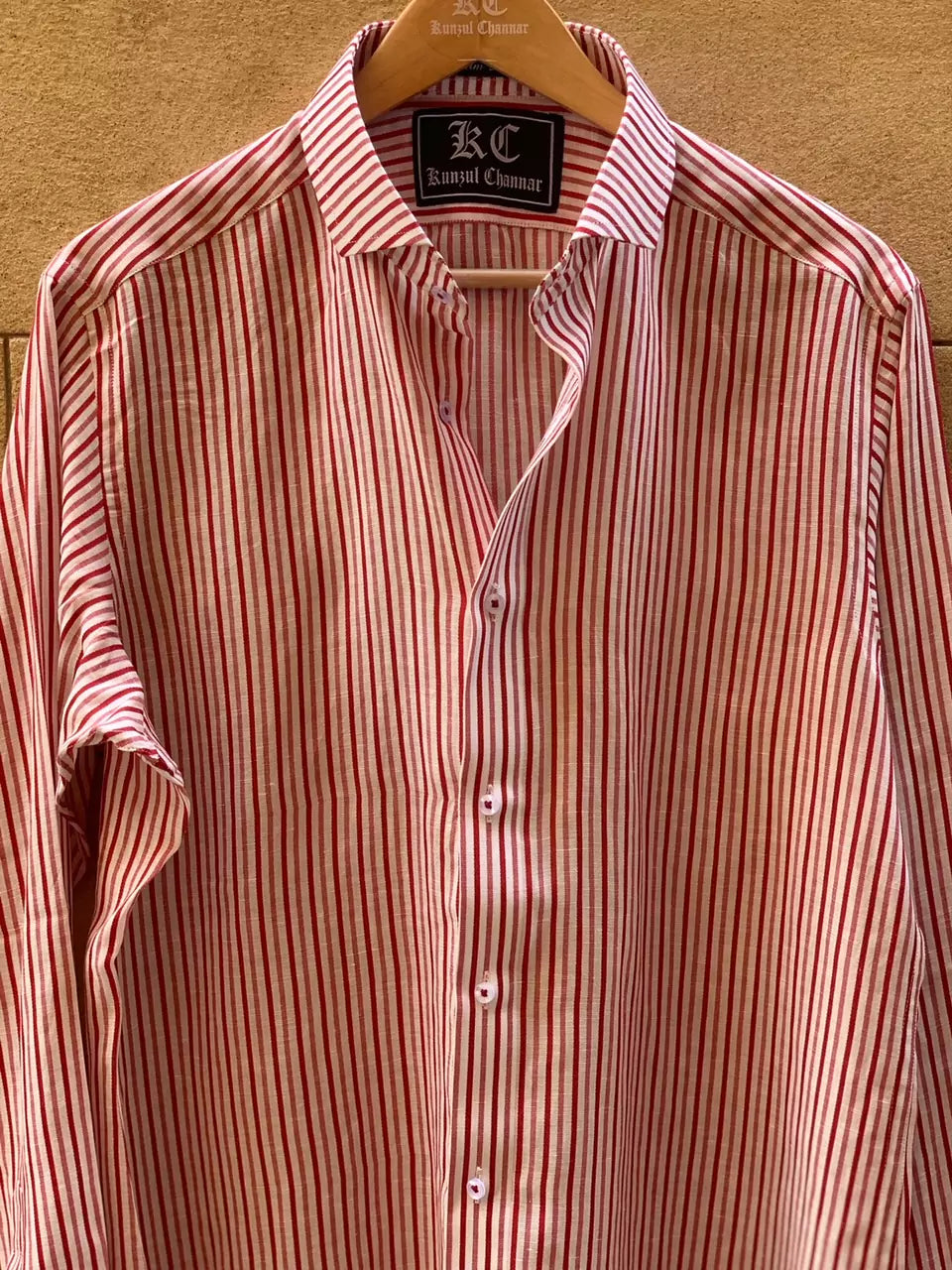 Red & White Striped Linen Shirt