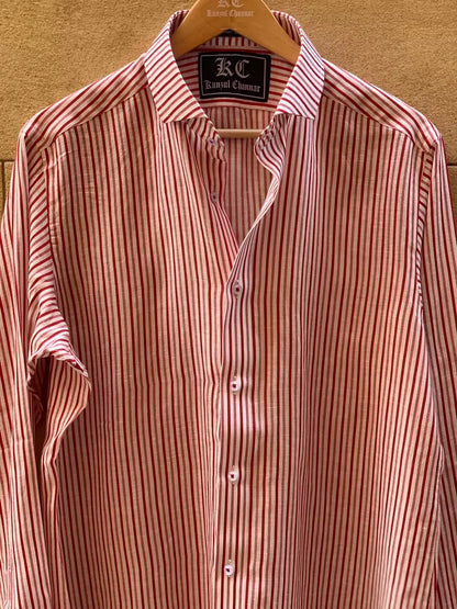 Red & White Striped Linen Shirt