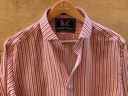 Red & White Striped Linen Shirt