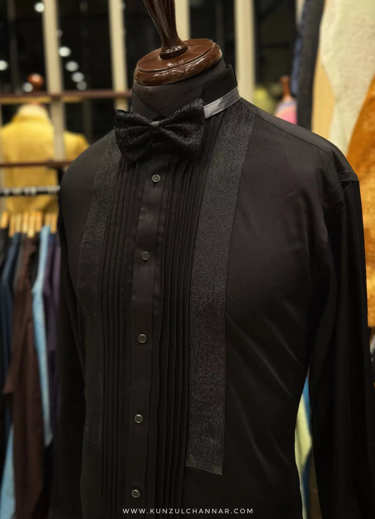 PREMIUM BLACK TUXEDO SHIRT WITH BOW