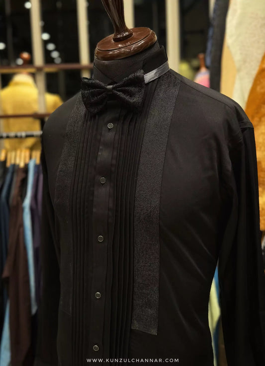 Premium Black Tuxedo Shirt with Bow