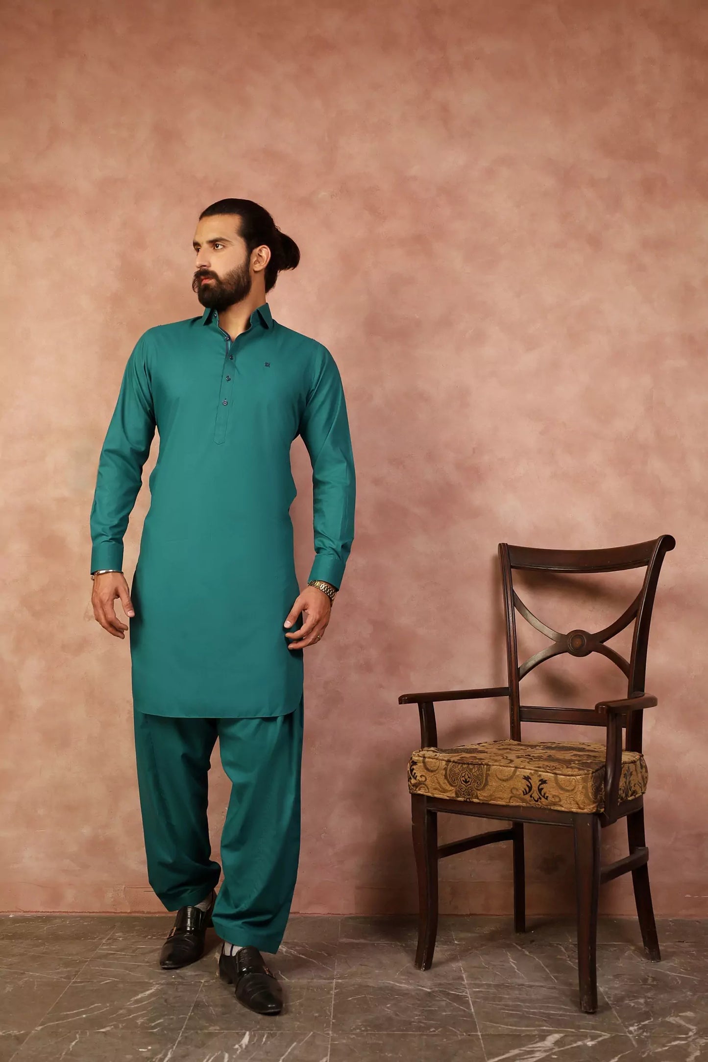 Hunter Green Cut Way Collar Shalwar Kameez