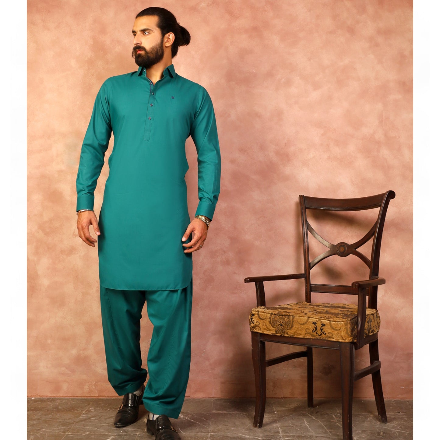 Hunter Green Cut Way Collar Shalwar Kameez