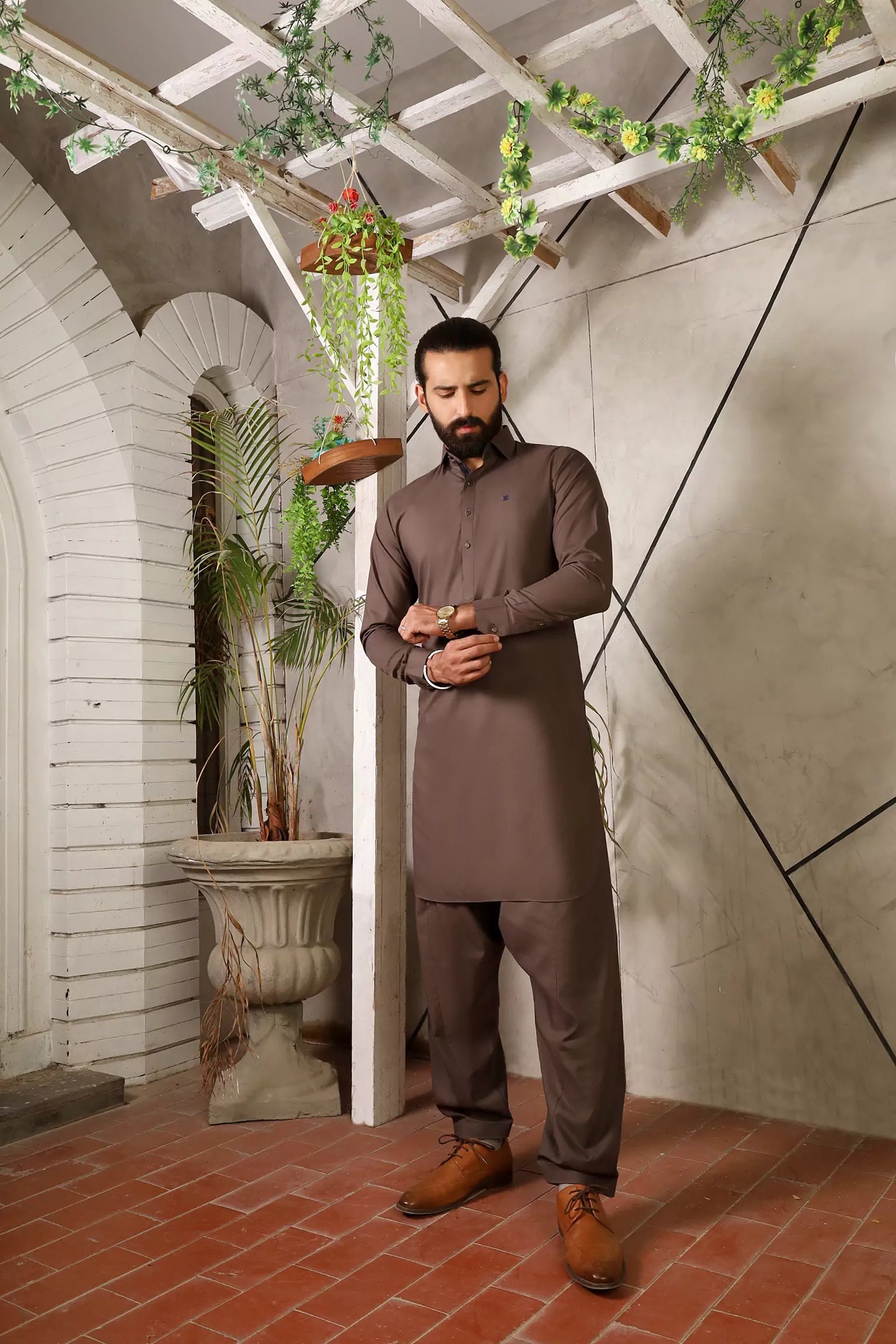 Peanut Brown Cut Way Collar Shalwar Kameez