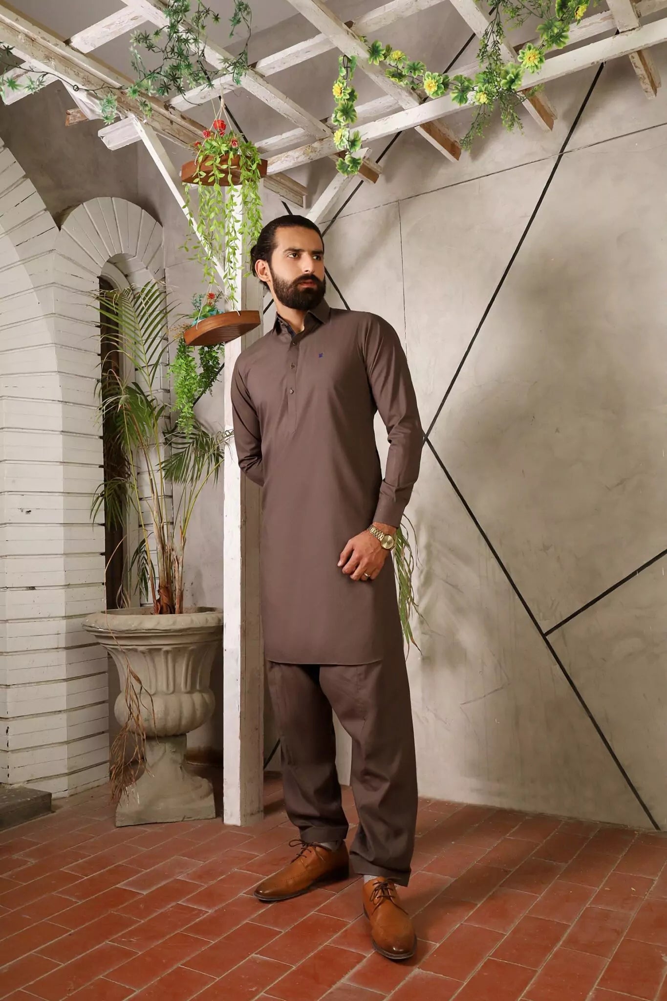 Peanut Brown Cut Way Collar Shalwar Kameez