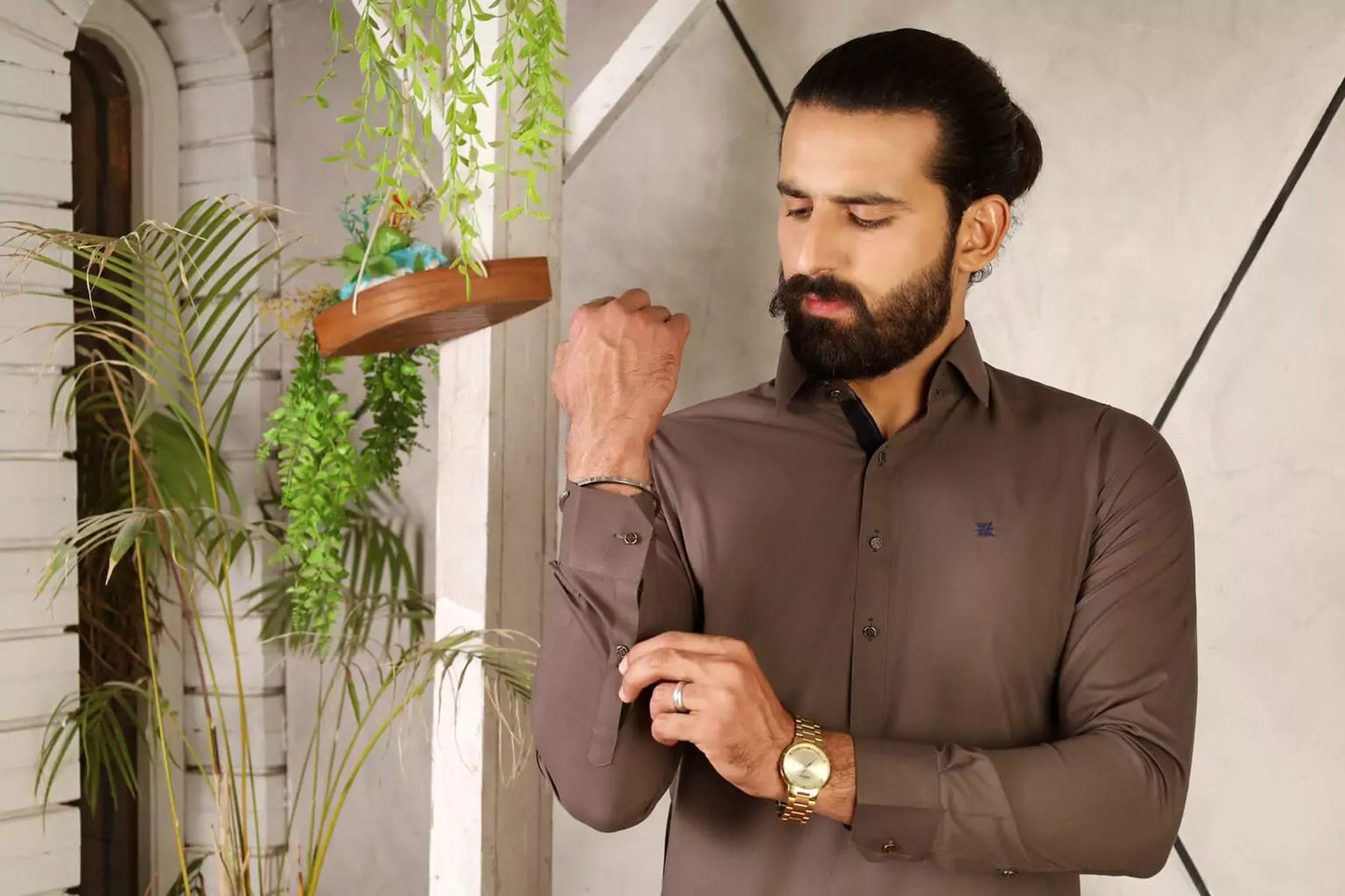 Peanut Brown Cut Way Collar Shalwar Kameez