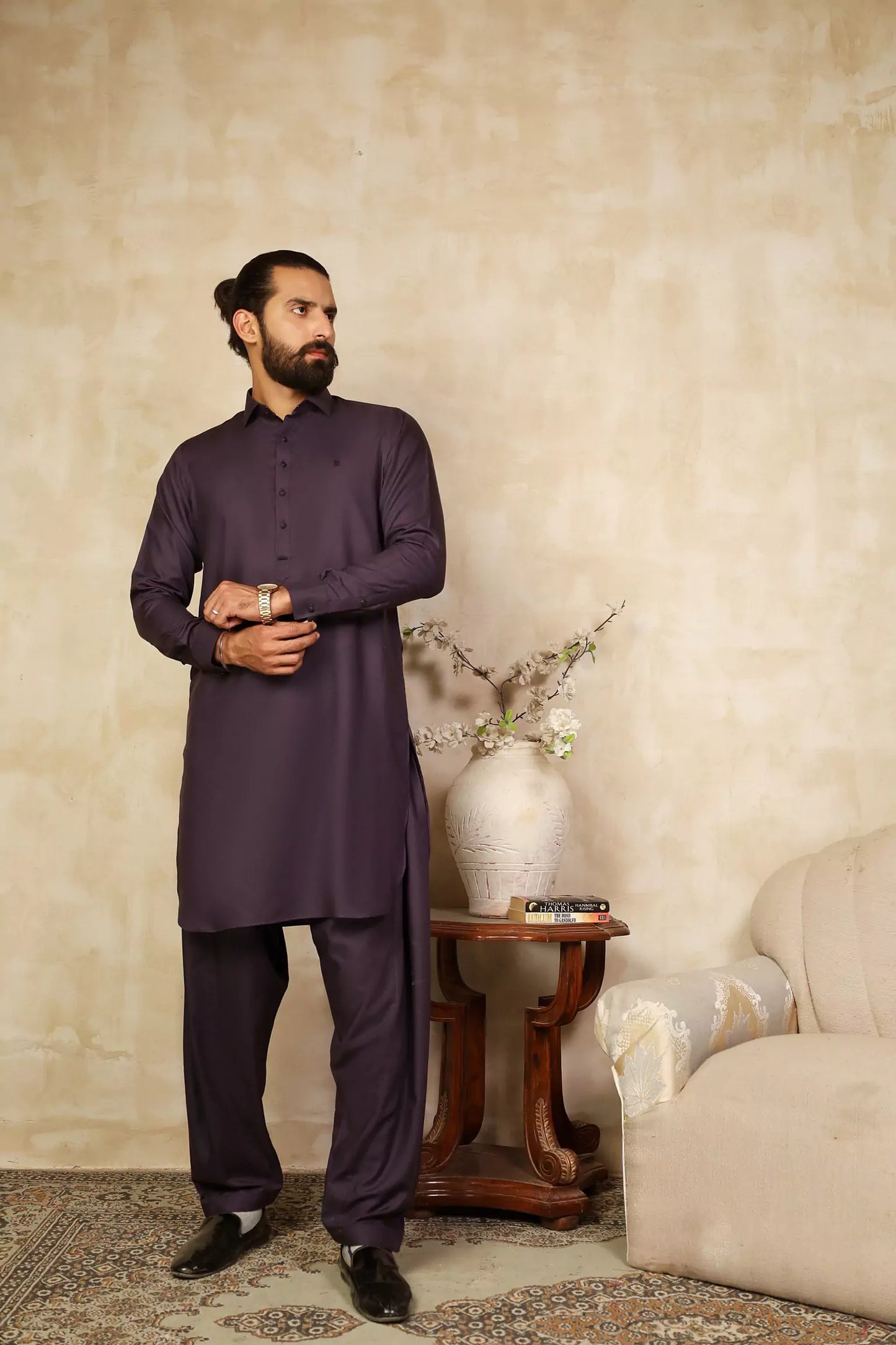 Purple Cut Way Collar Shalwar Kameez