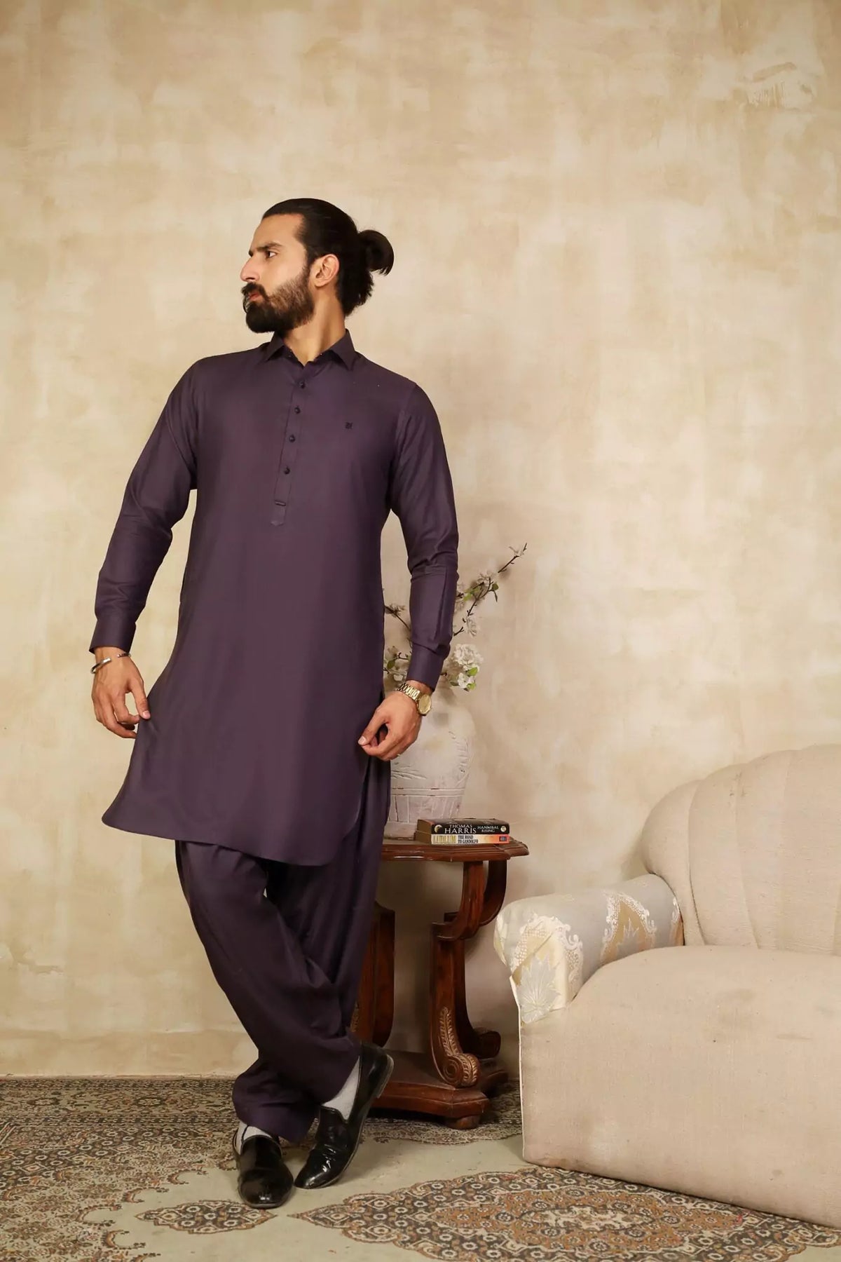 PURPLE CUT WAY COLLAR SHALWAR KAMEEZ