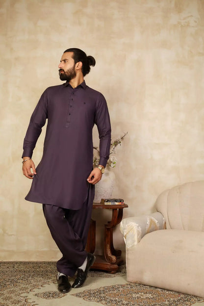 Purple Cut Way Collar Shalwar Kameez