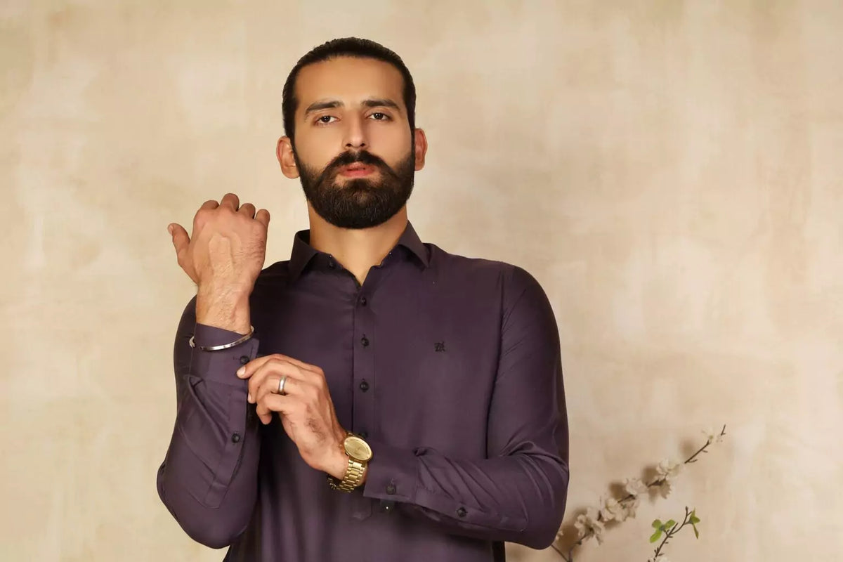 PURPLE CUT WAY COLLAR SHALWAR KAMEEZ