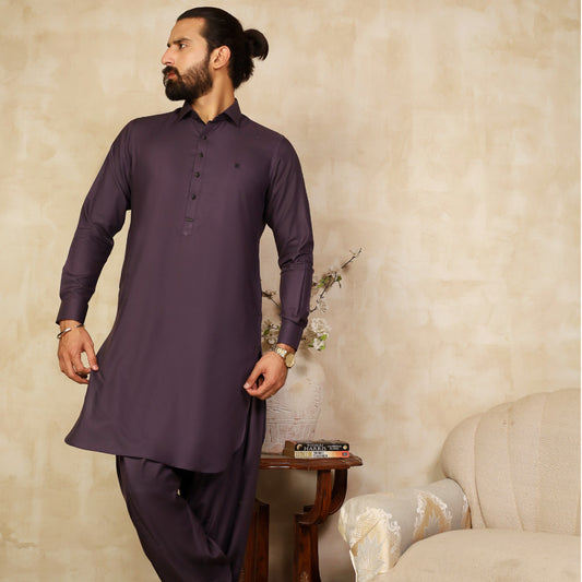 Purple Cut Way Collar Shalwar Kameez