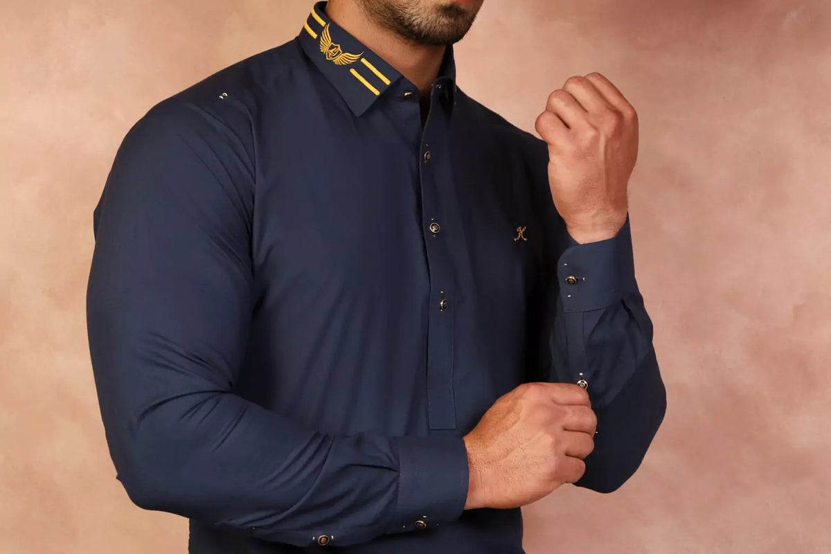 BLUE CLASSIC SIGNATURE COLLAR SHALWAR KAMEEZ