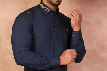 Admiral Blue Classic Signature Collar Shalwar Kameez