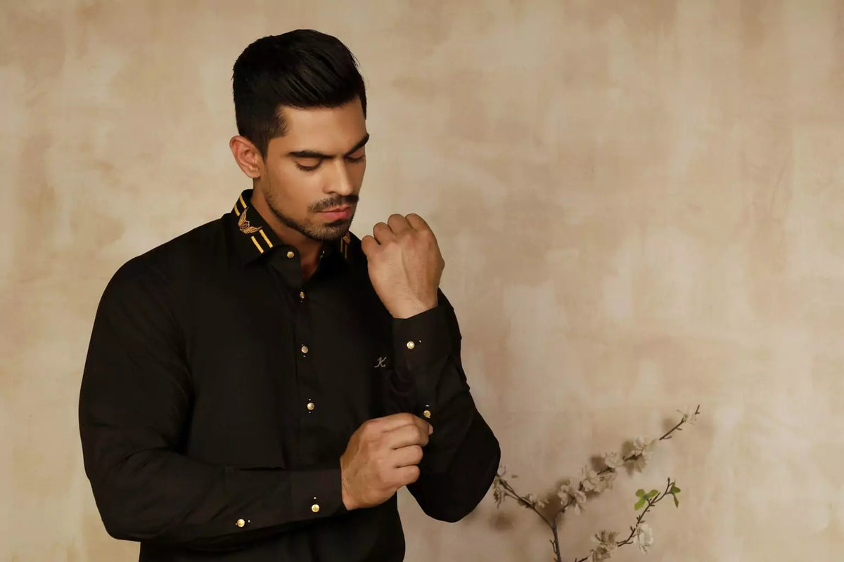 BLACK CLASSIC SIGNATURE COLLAR SHALWAR KAMEEZ