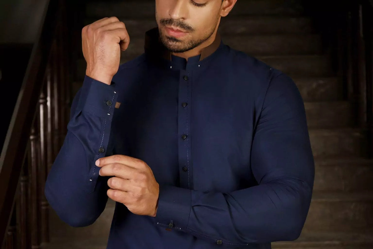NAVY BLUE SELF SHALWAR KAMEEZ