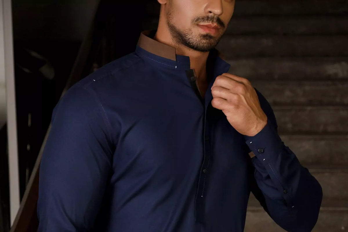 NAVY BLUE SELF SHALWAR KAMEEZ