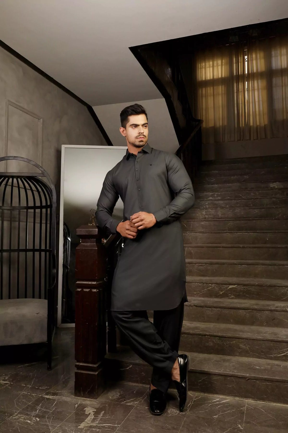 METTALIC GREY CUT WAY COLLAR SHALWAR KAMEEZ